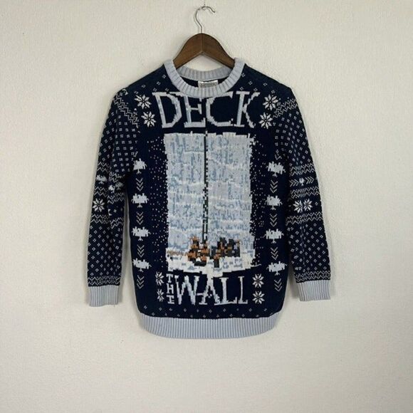 Game of Thrones Mens “Deck The Wall” Ugly Christmas Knit Sweater Navy Blue Small - Picture 1 of 10